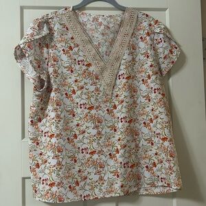 Size large floral print red and orange blouse